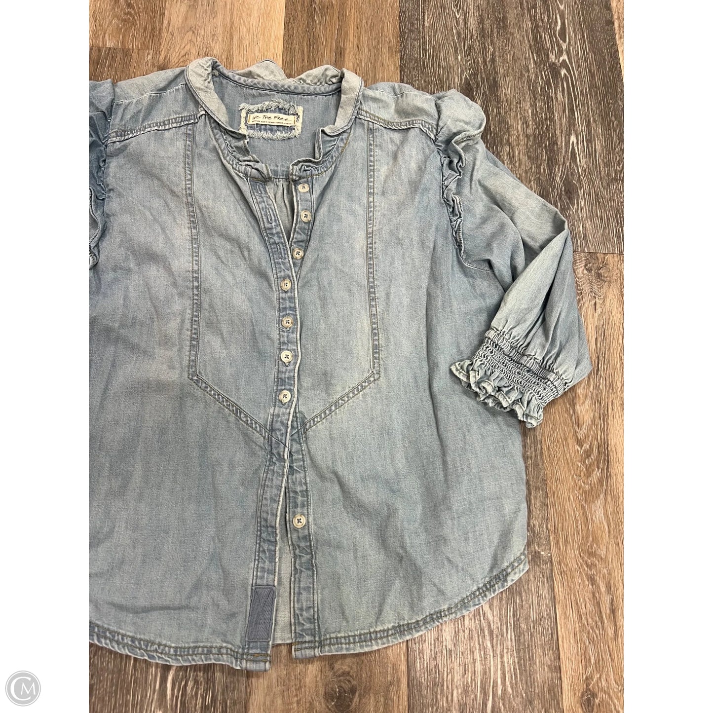 Blouse Long Sleeve By We The Free In Blue Denim, Size: M