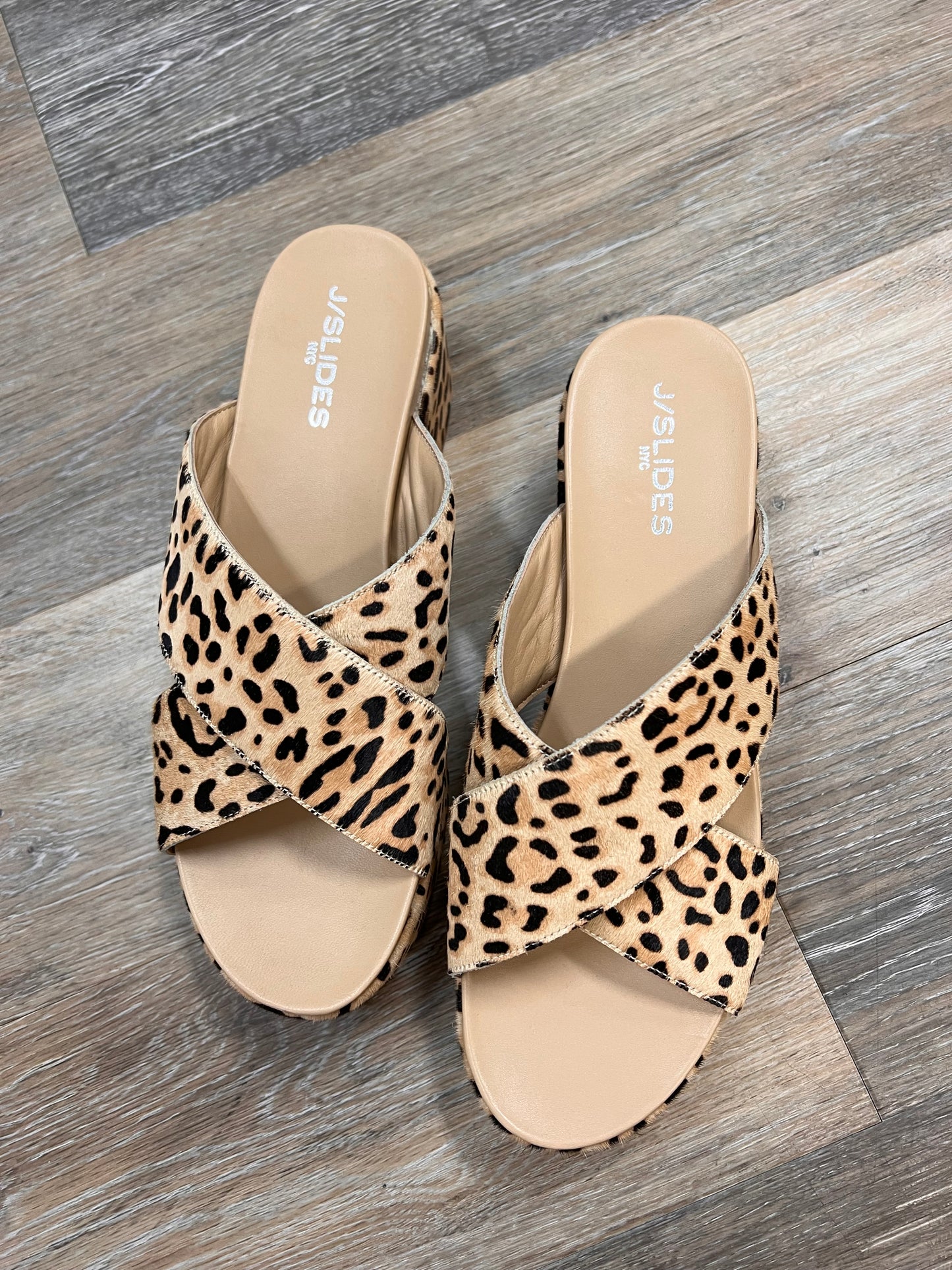 Sandals Flats By J Slides In Animal Print, Size: 11