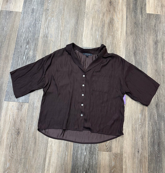 Blouse Long Sleeve By Grade & Gather In Brown, Size: M