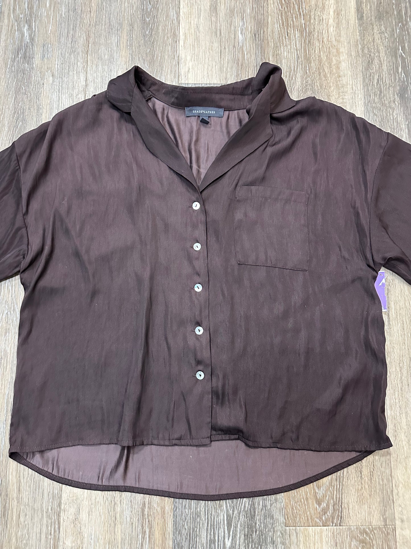 Blouse Long Sleeve By Grade & Gather In Brown, Size: M