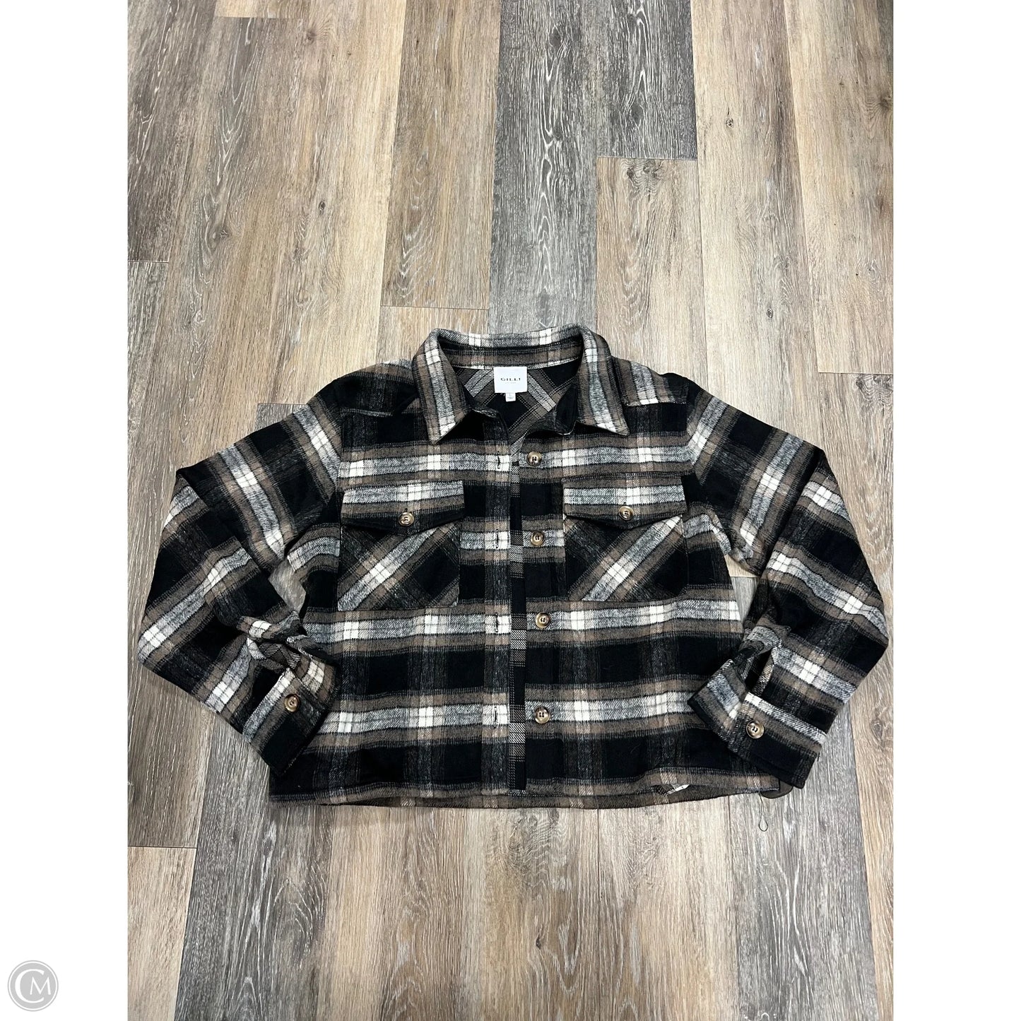 Jacket Shirt By Gilli In Plaid Pattern, Size: L