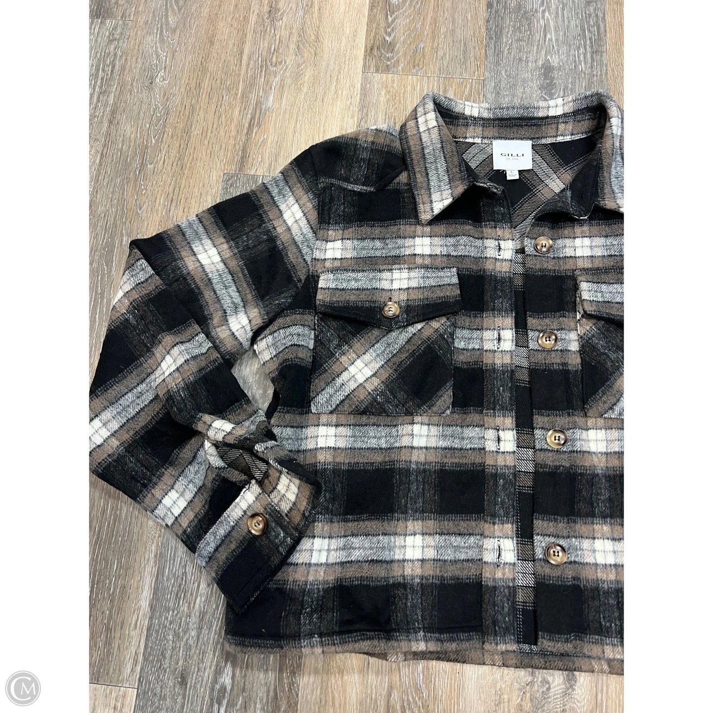 Jacket Shirt By Gilli In Plaid Pattern, Size: L