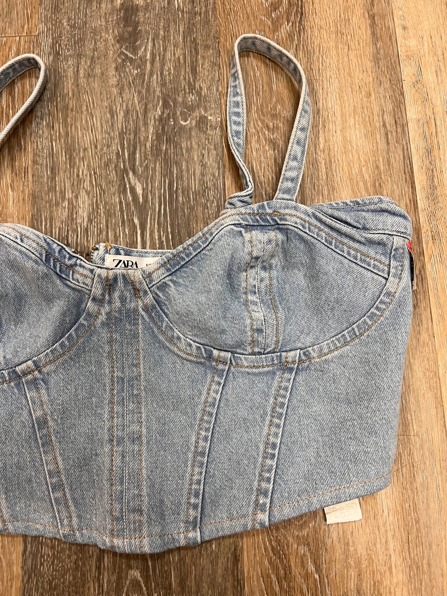 Tank Top By Zara In Blue Denim, Size: M