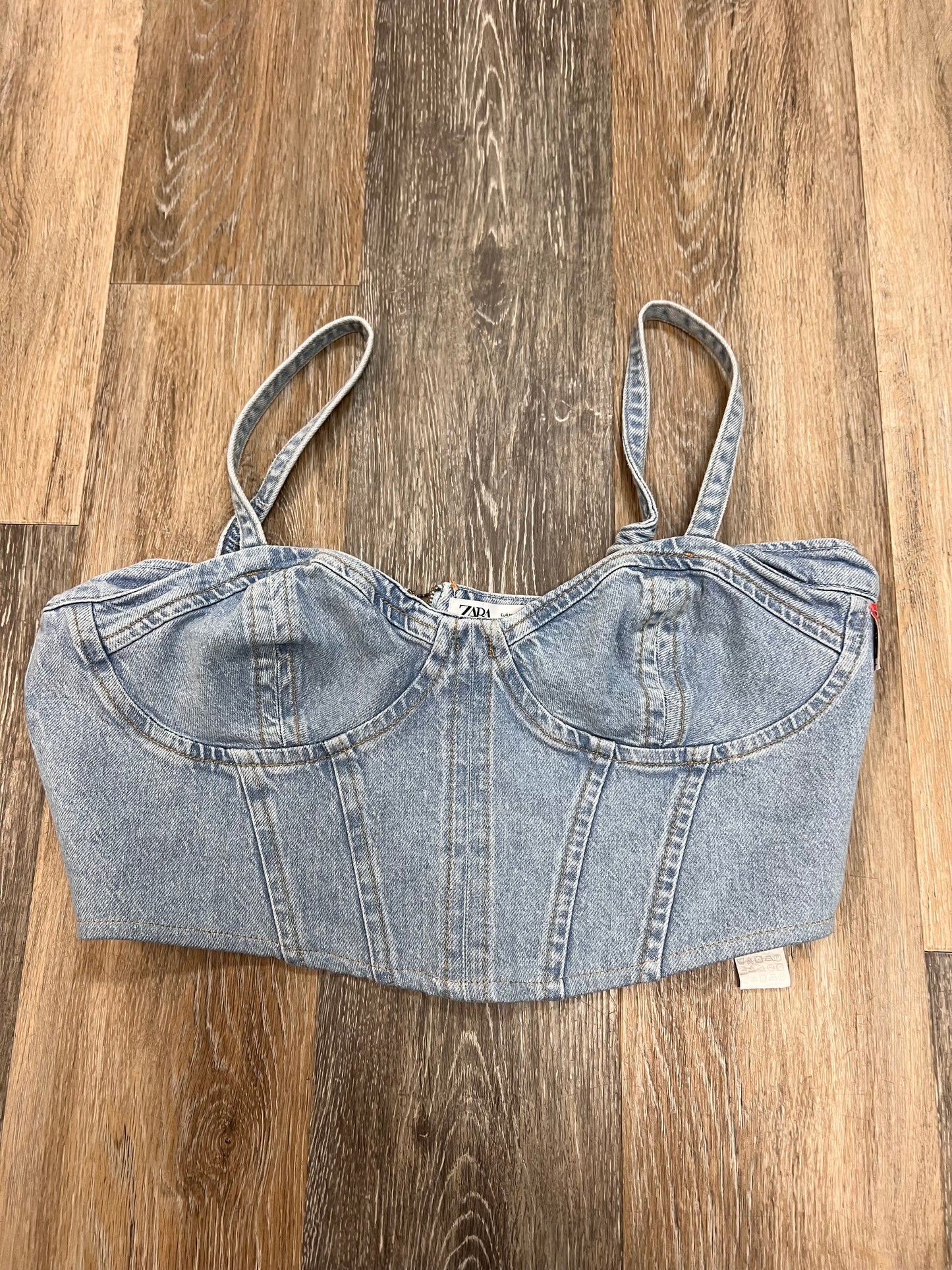 Tank Top By Zara In Blue Denim, Size: M