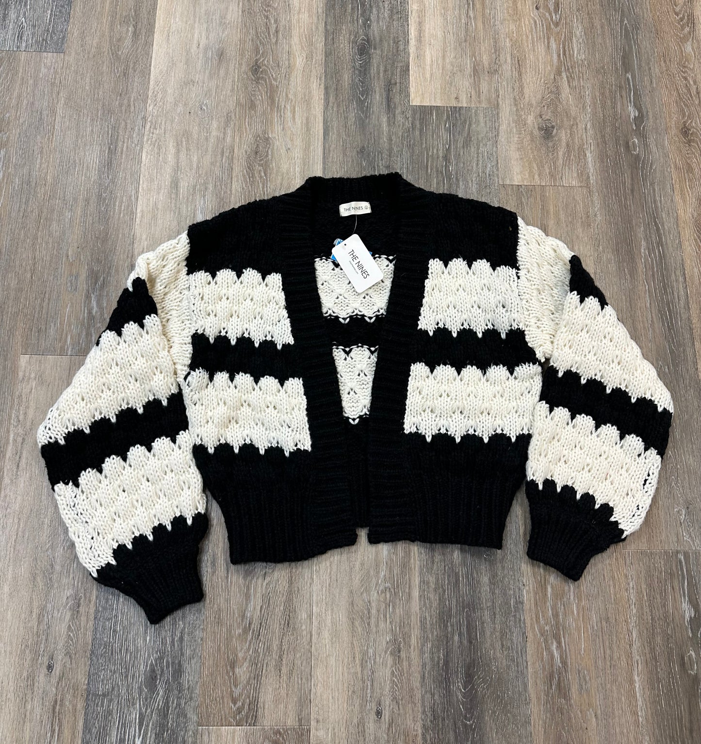 Sweater Cardigan By The Nines In Black & White, Size: L