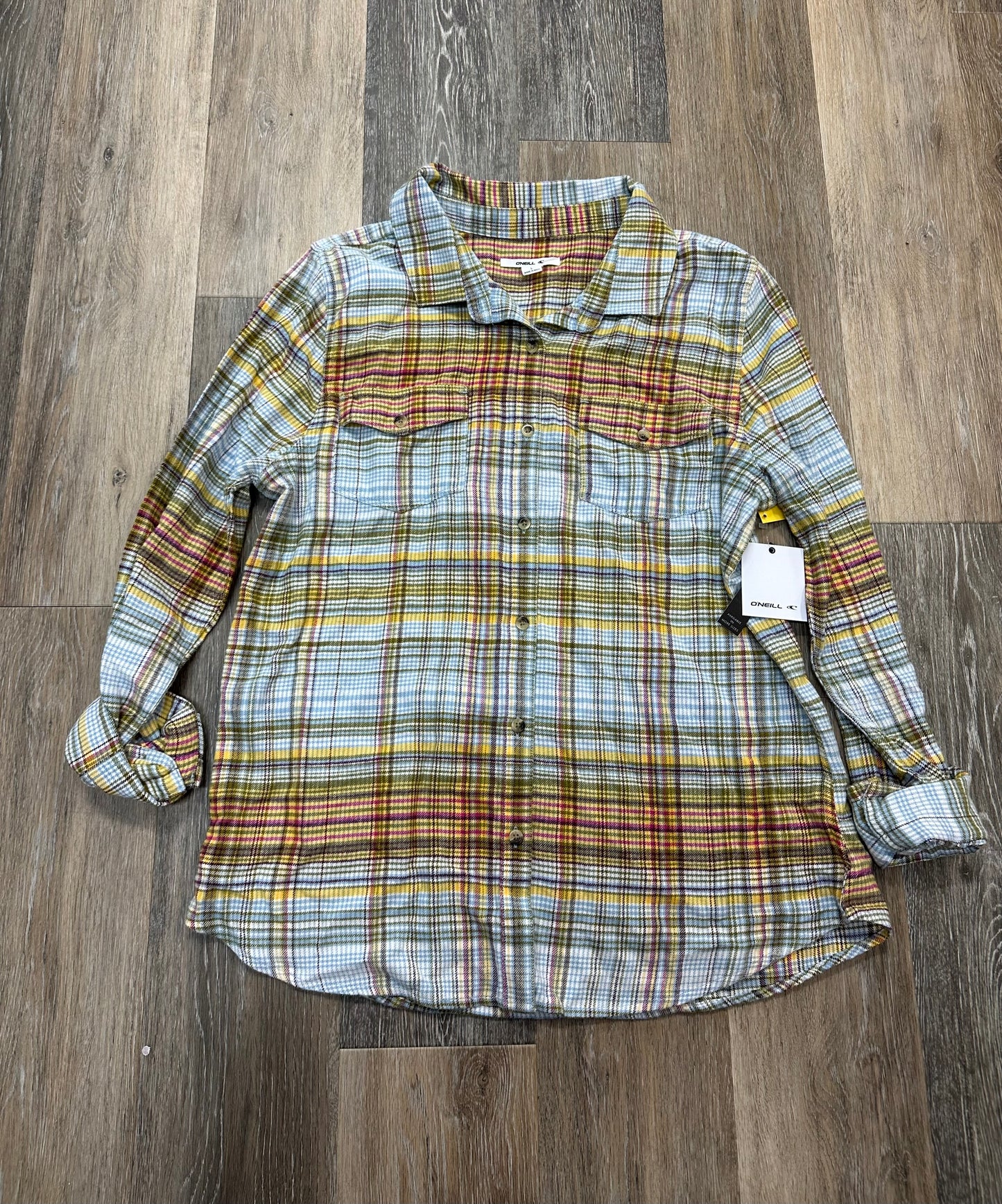 Blouse Long Sleeve By O’Neill In Plaid Pattern, Size: L