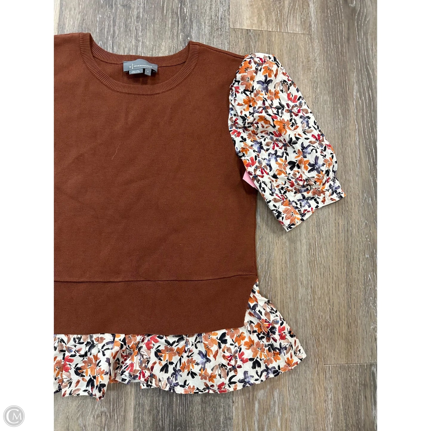 Blouse Short Sleeve By Anthropologie In Brown, Size: S