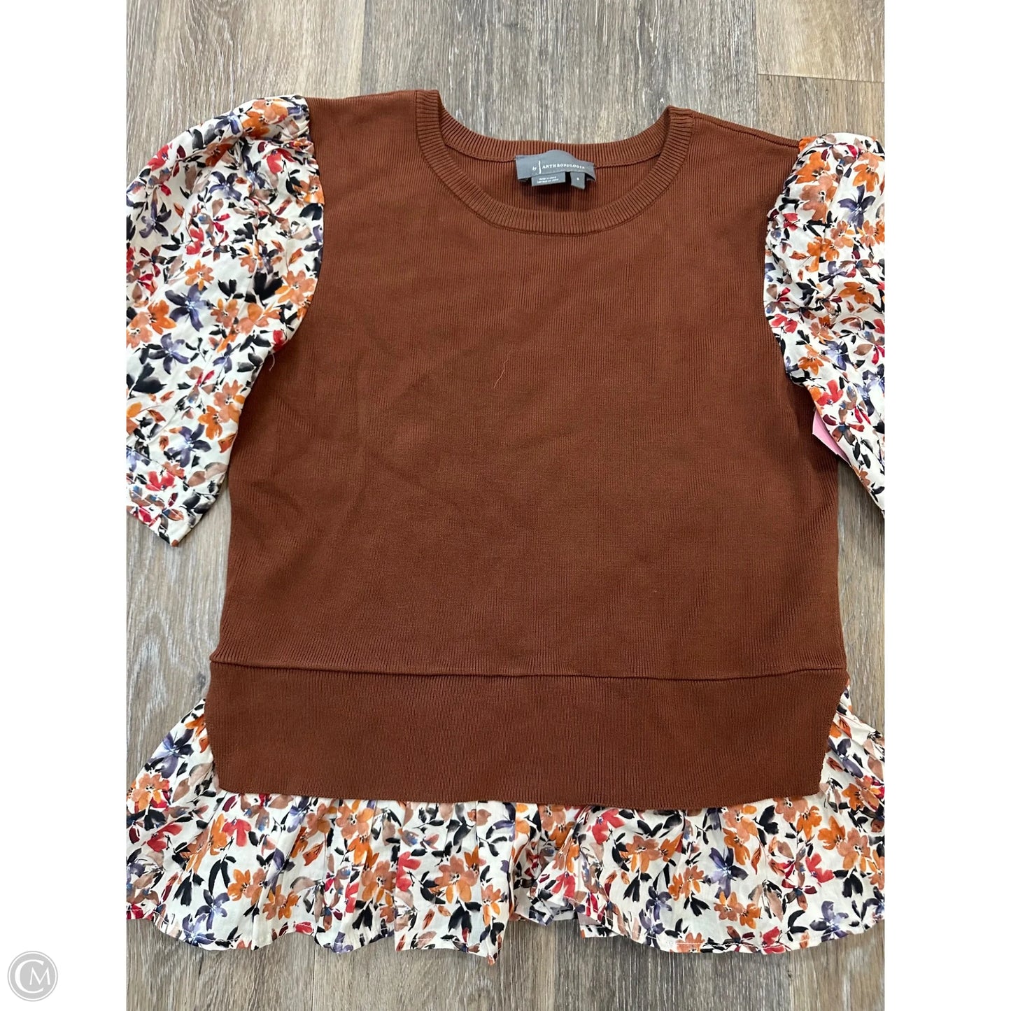 Blouse Short Sleeve By Anthropologie In Brown, Size: S