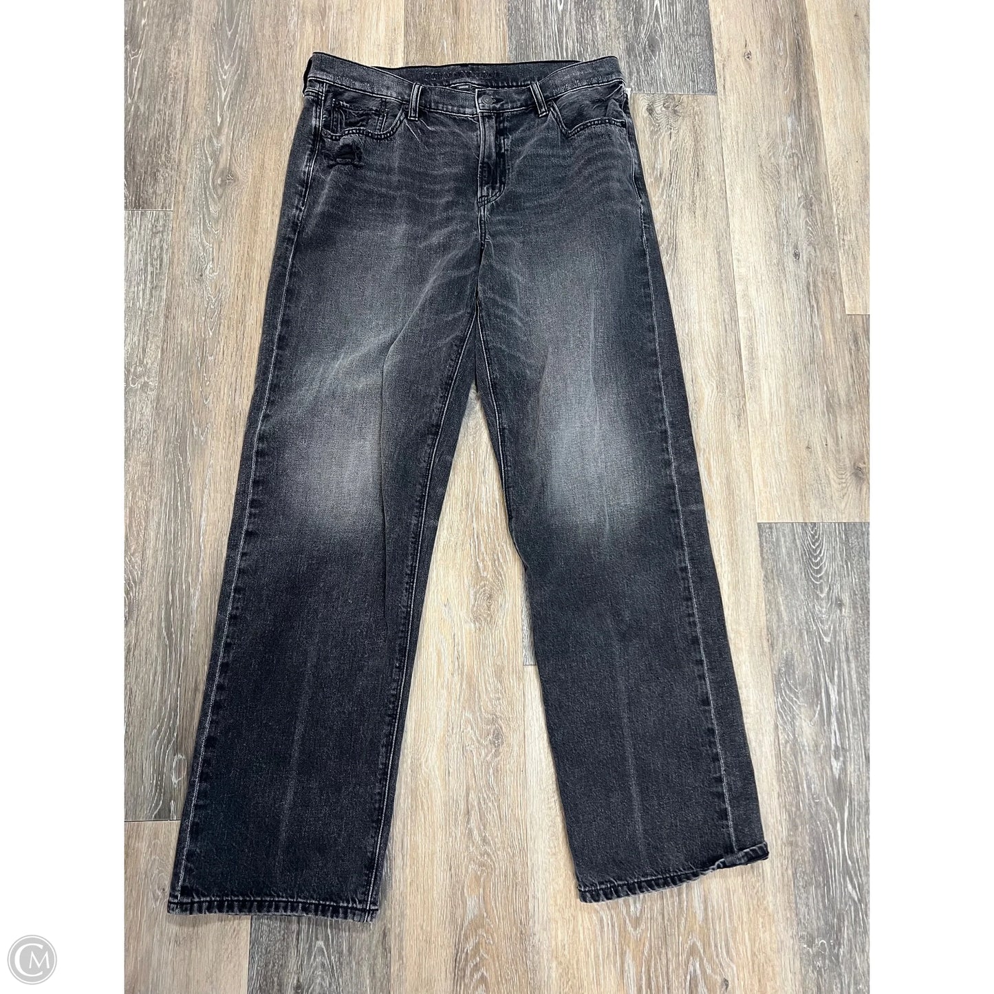 Jeans Straight By American Eagle In Black Denim, Size: 8L