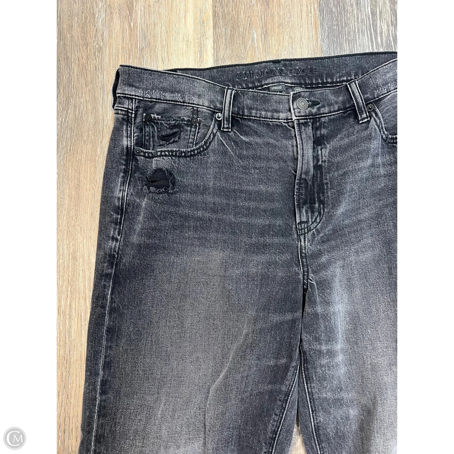 Jeans Straight By American Eagle In Black Denim, Size: 8L