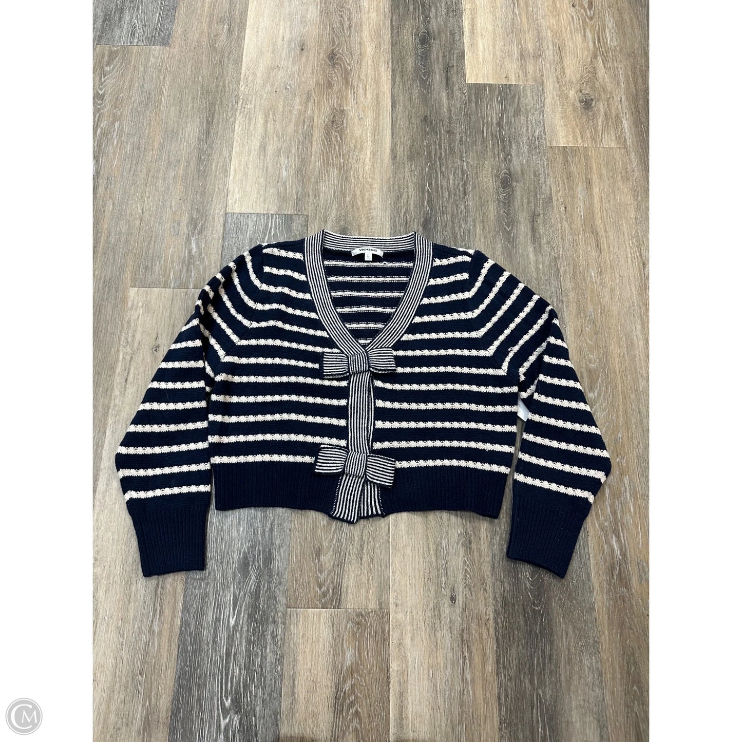 Sweater Cardigan By Vigoss In Blue & White, Size: L