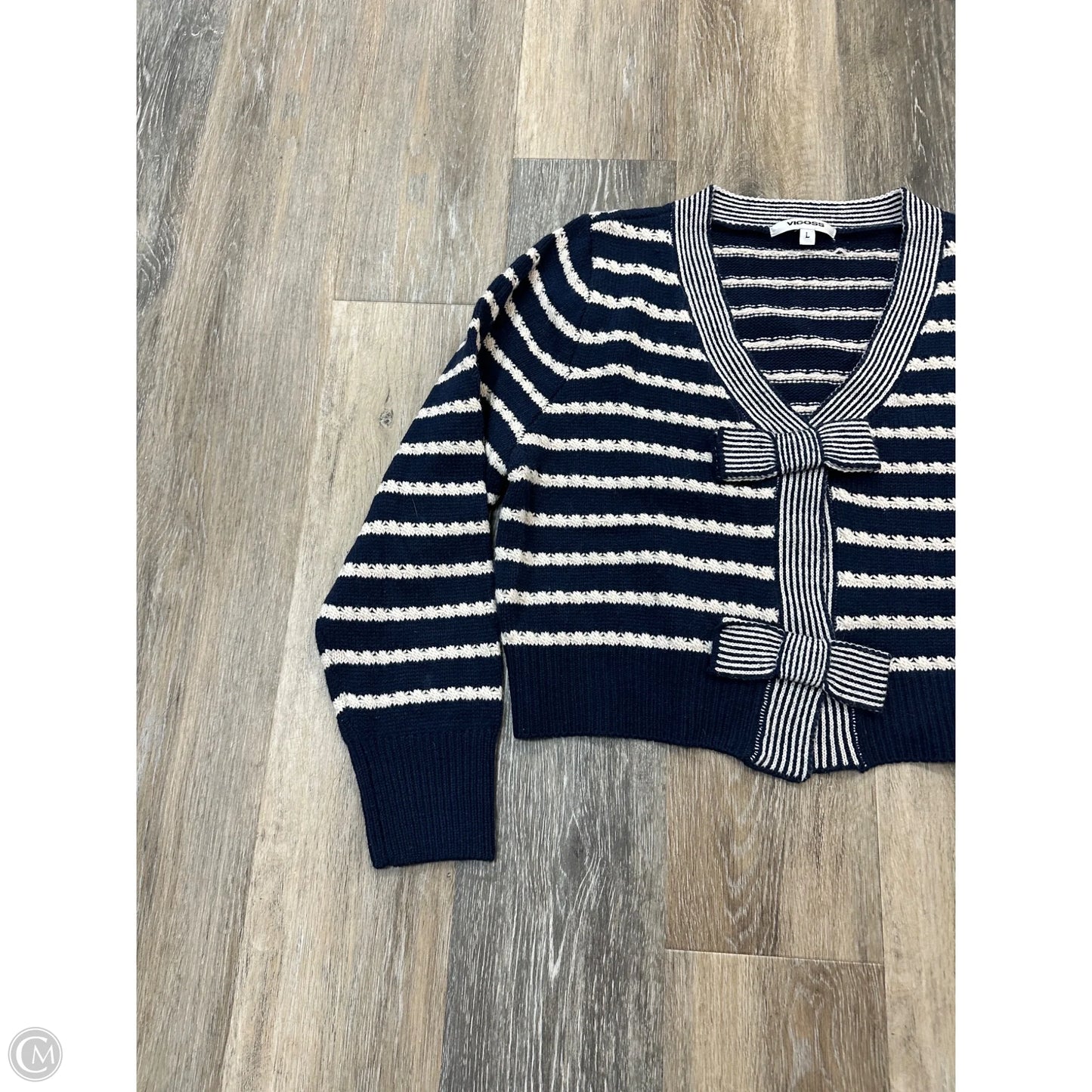 Sweater Cardigan By Vigoss In Blue & White, Size: L