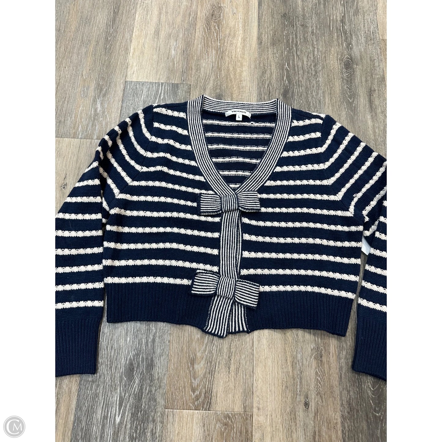 Sweater Cardigan By Vigoss In Blue & White, Size: L