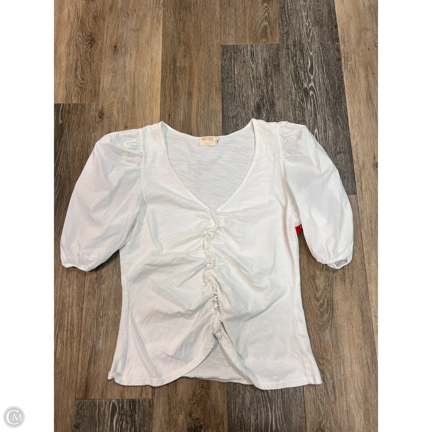 Blouse Short Sleeve By Nation In White, Size: L