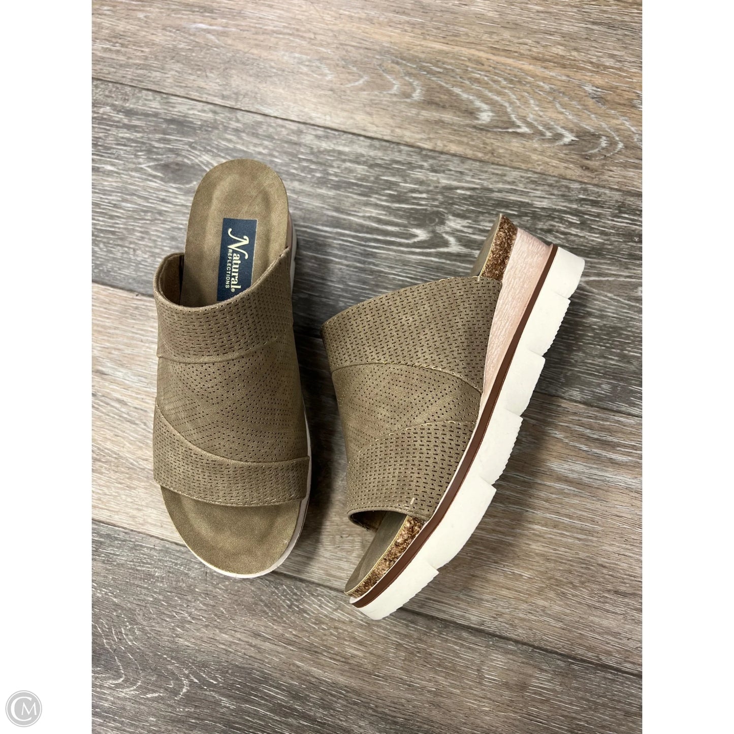 Sandals Heels Wedge By Natural Reflections In Tan, Size: 7