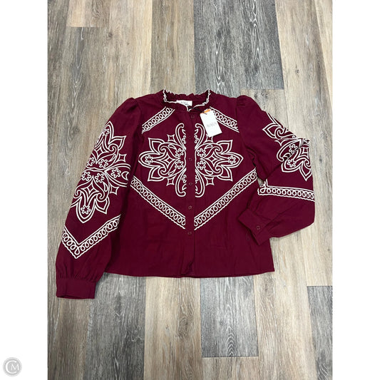 Blouse Long Sleeve By Avara In Maroon, Size: Xs