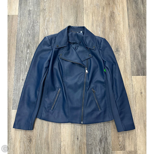 Jacket Moto By Chicos In Blue, Size: 4