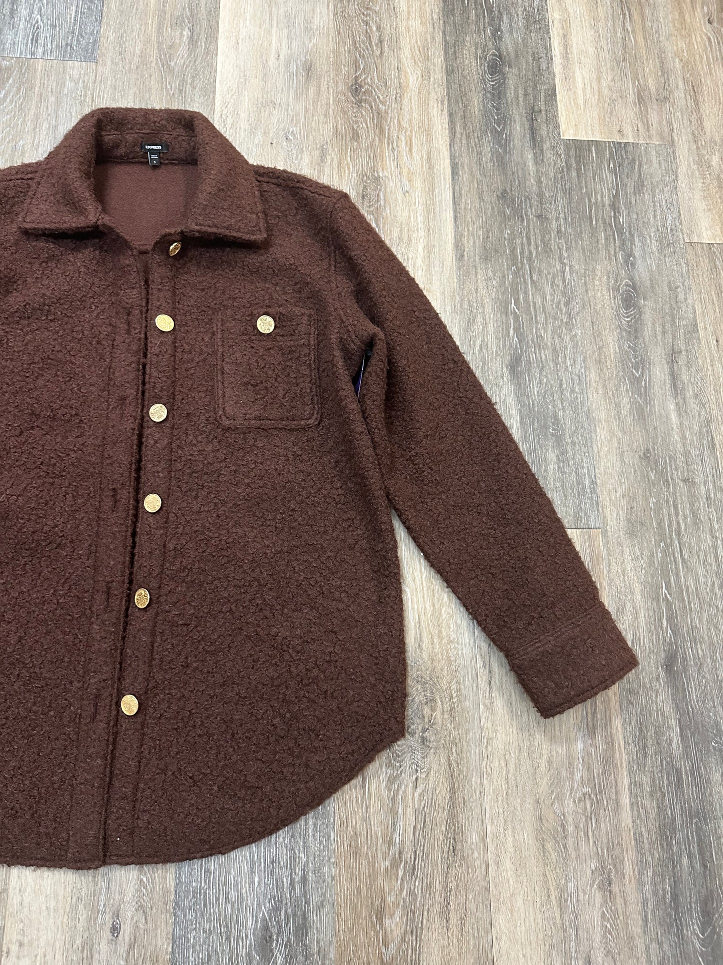 Jacket Shirt By Express In Brown, Size: S