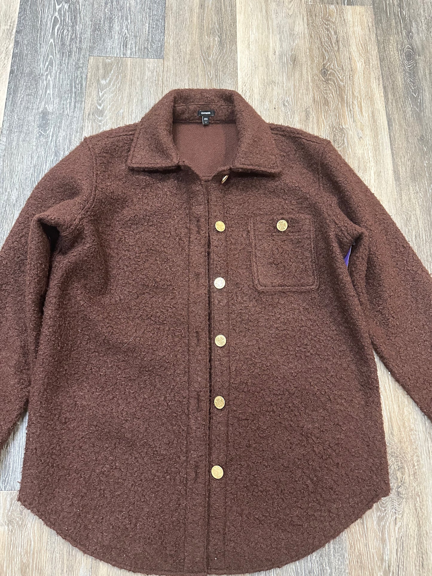 Jacket Shirt By Express In Brown, Size: S