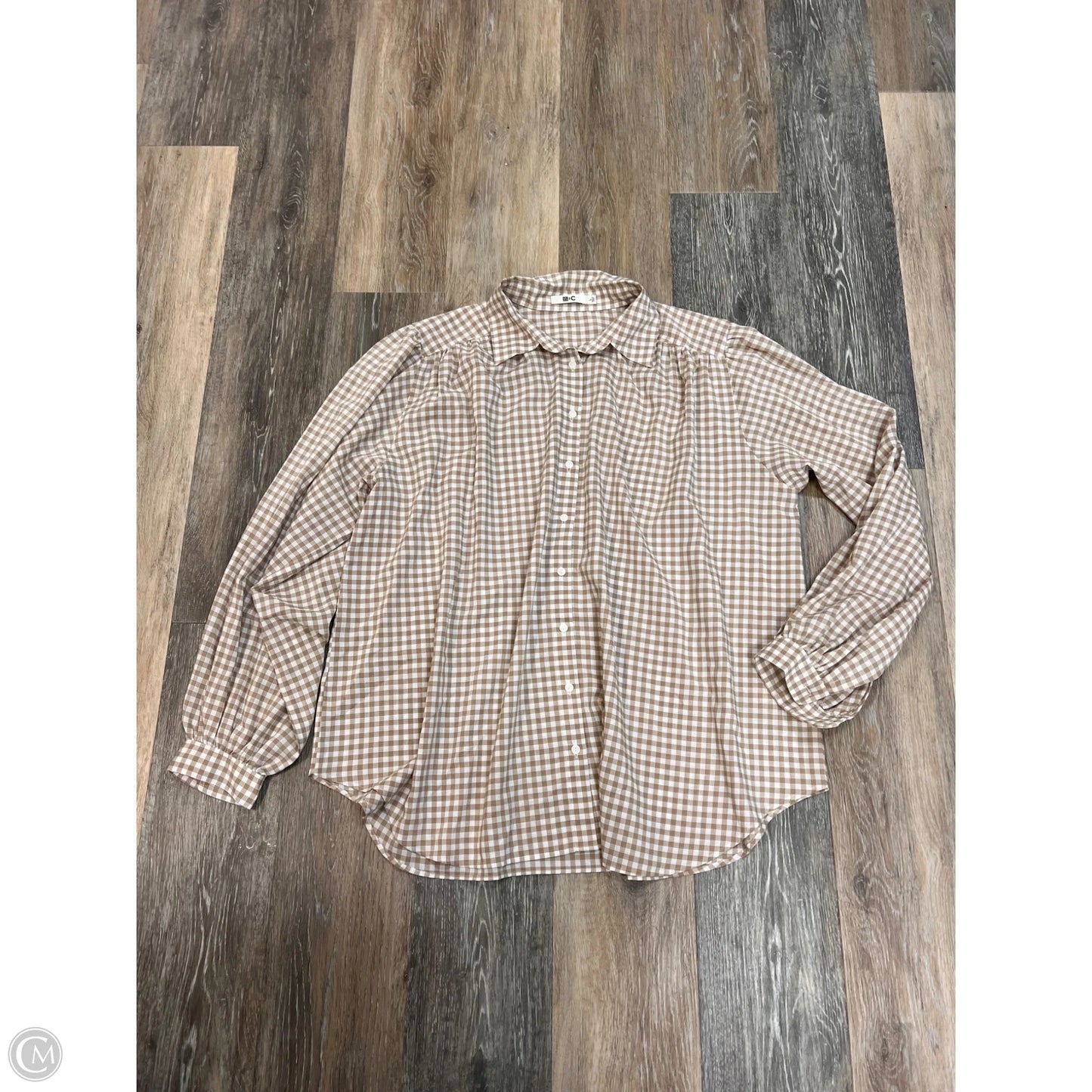 Blouse Long Sleeve By Uniqlo In Checkered Pattern, Size: L