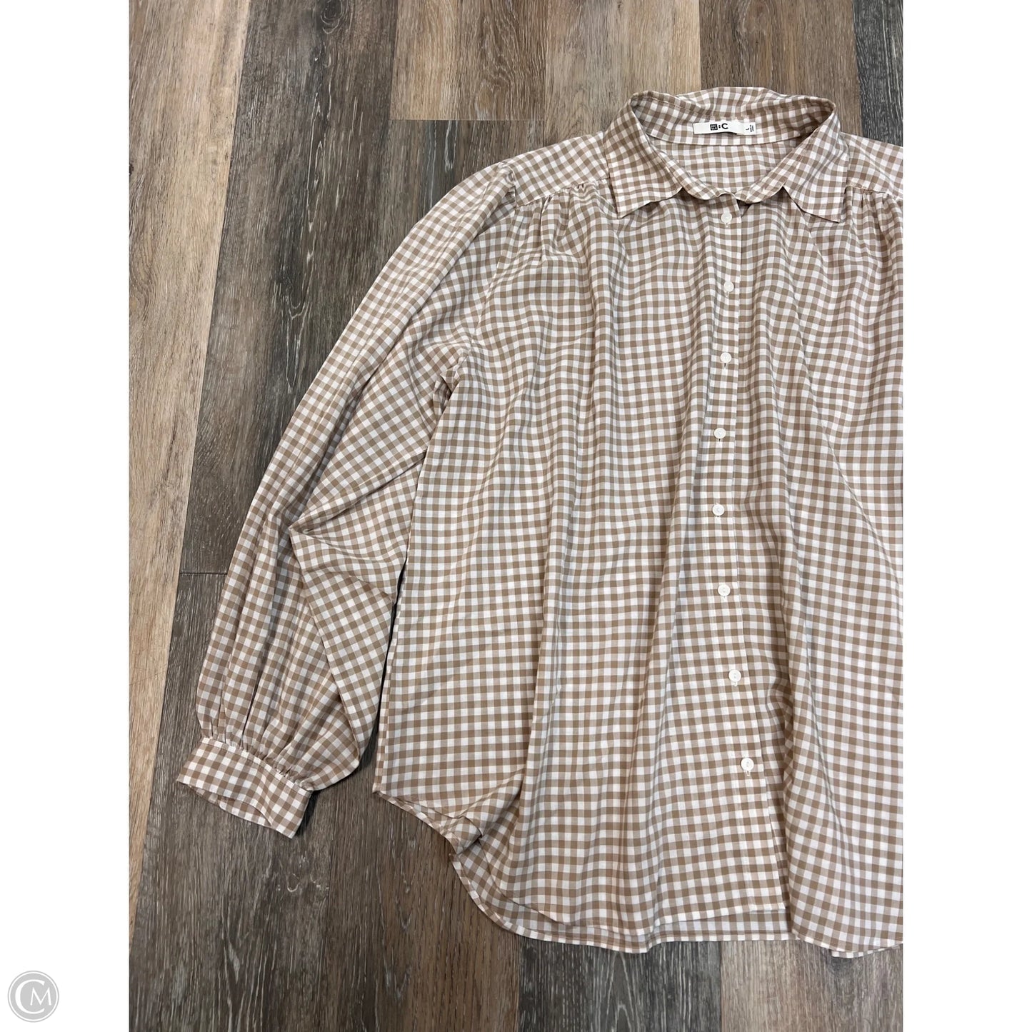 Blouse Long Sleeve By Uniqlo In Checkered Pattern, Size: L