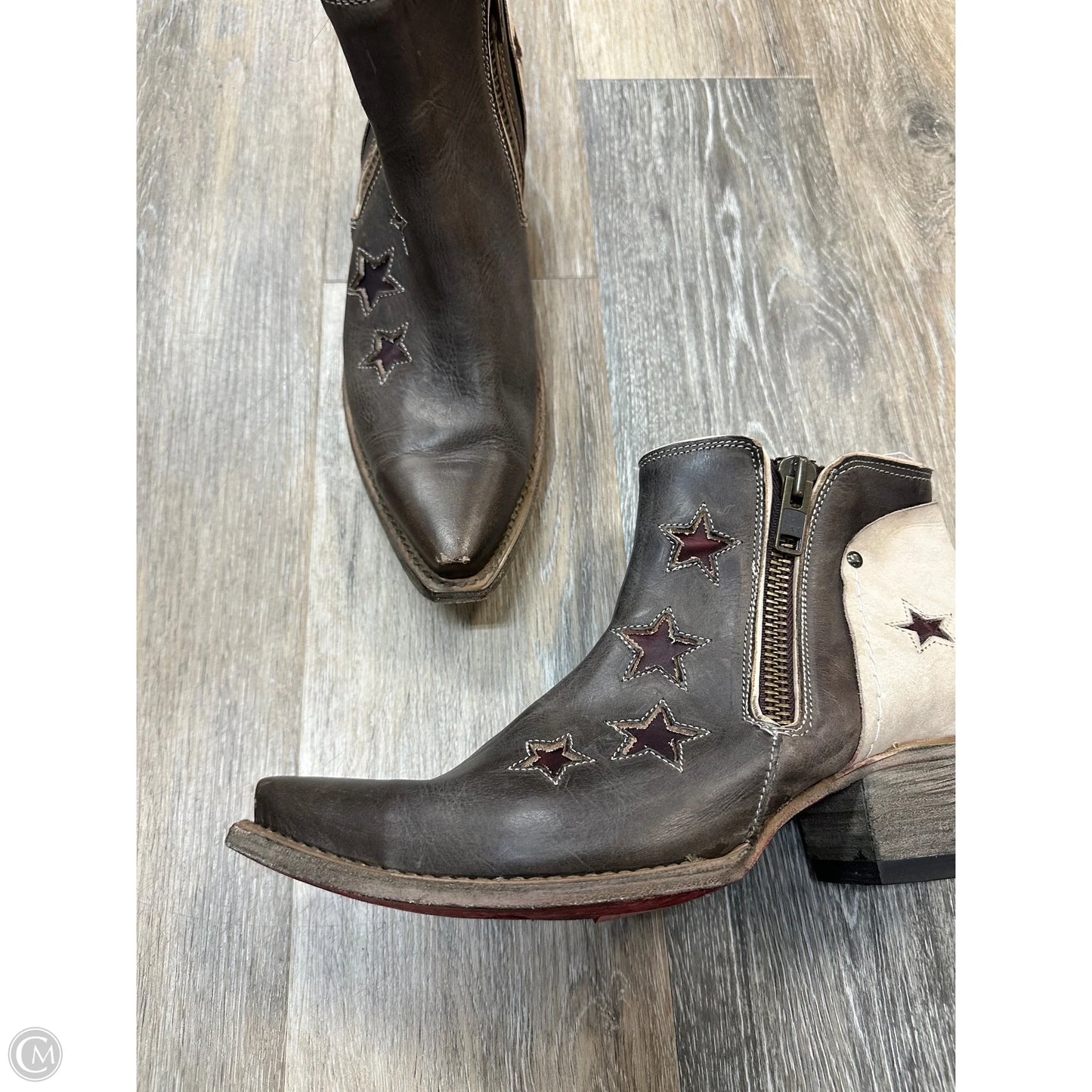 Boots Ankle Heels By Freebird In Brown & Cream, Size: 11