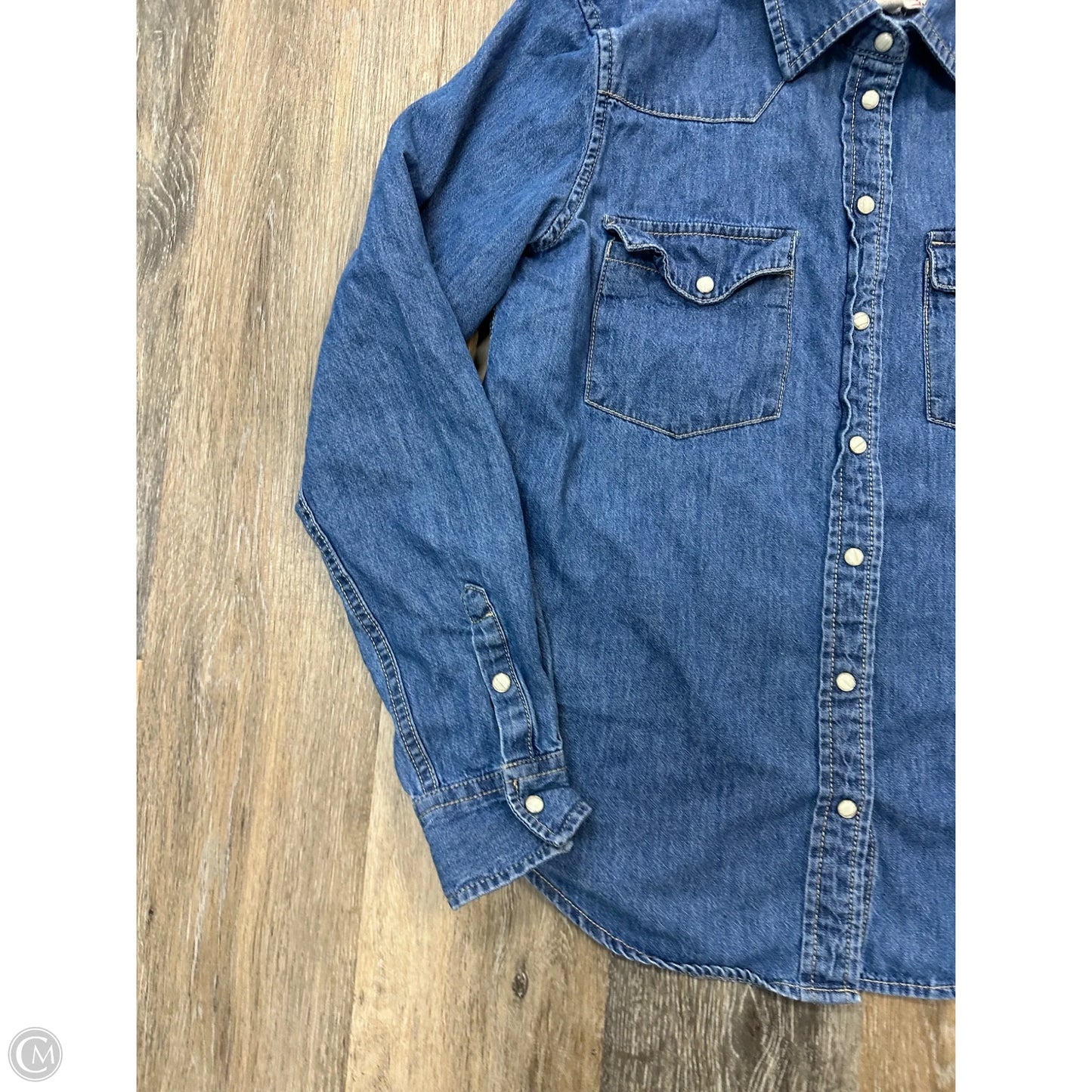 Blouse Long Sleeve By Lonestar In Blue Denim, Size: M