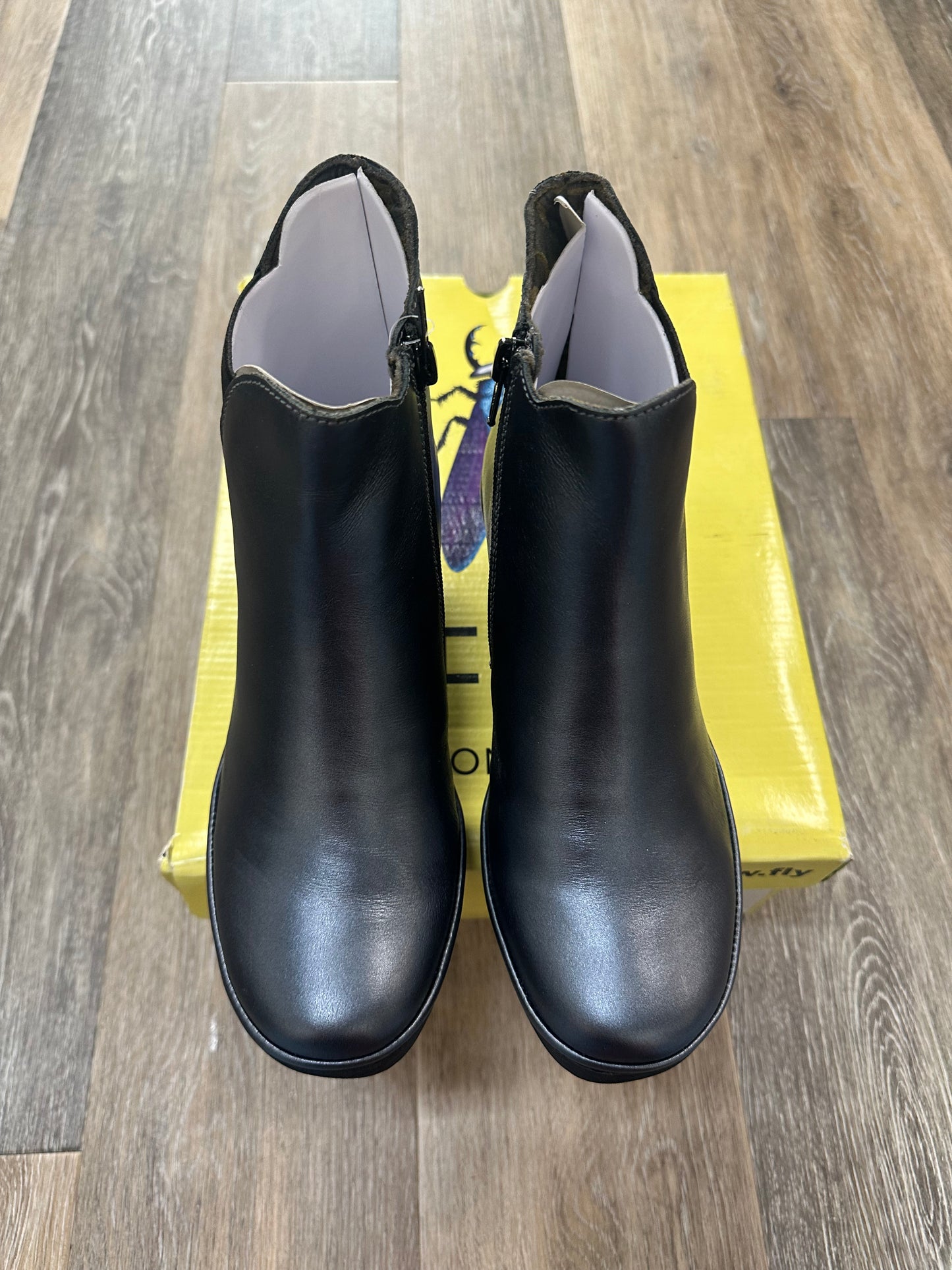 Silver Boots Ankle Heels Fly London, Size 8.5