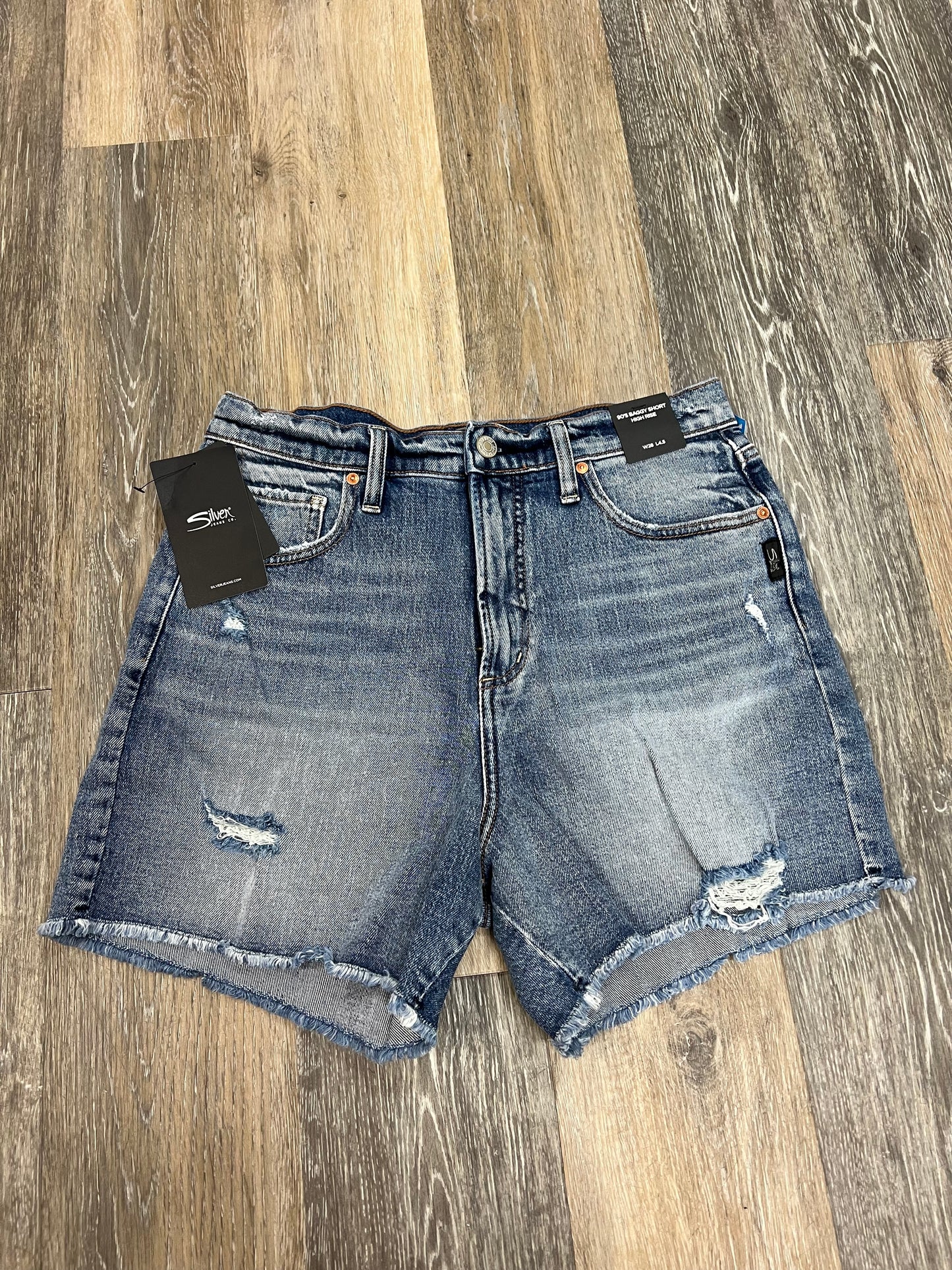 Blue Denim Shorts Silver, Size 6/28