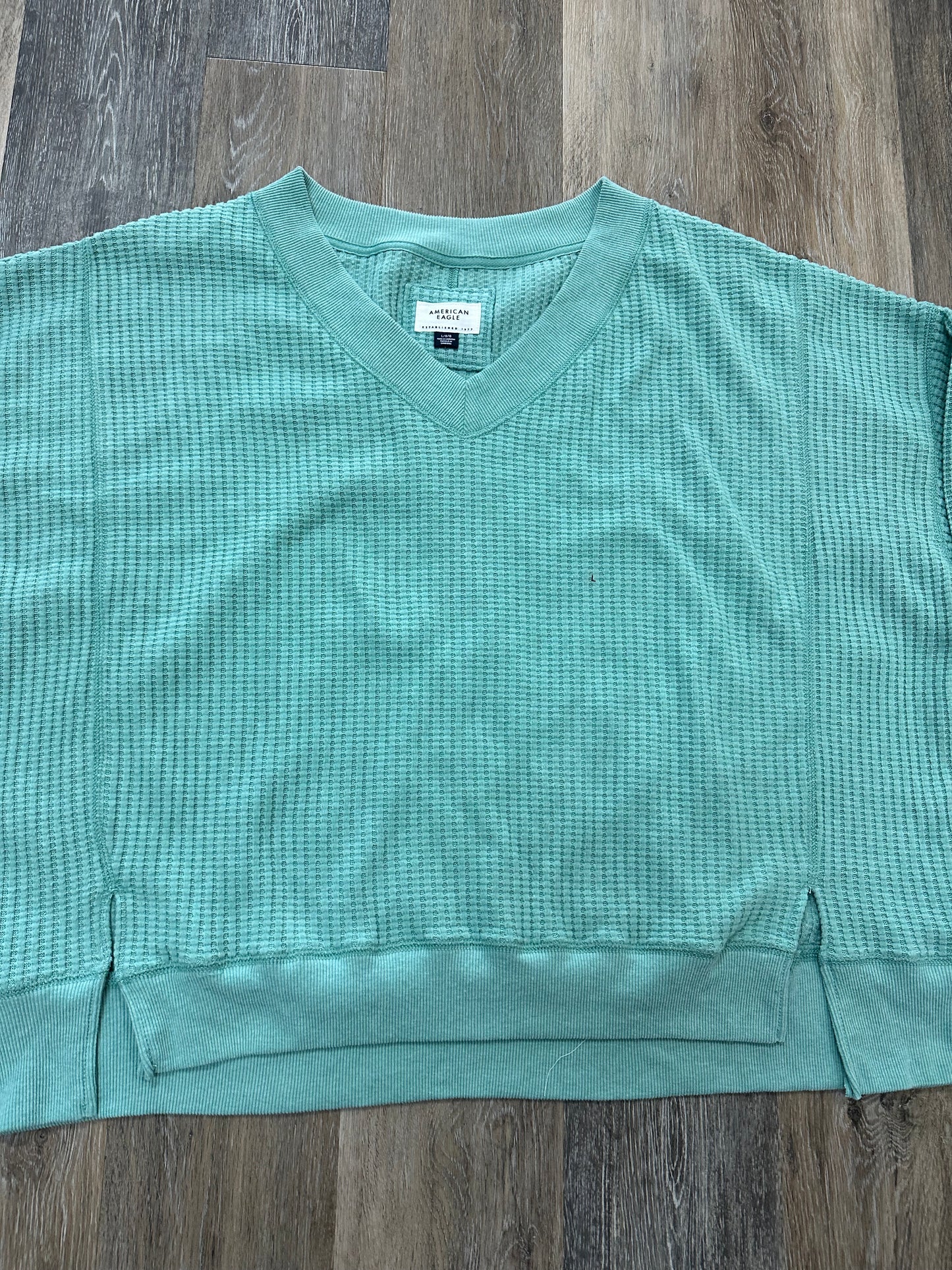 Top Long Sleeve By American Eagle In Aqua, Size: L