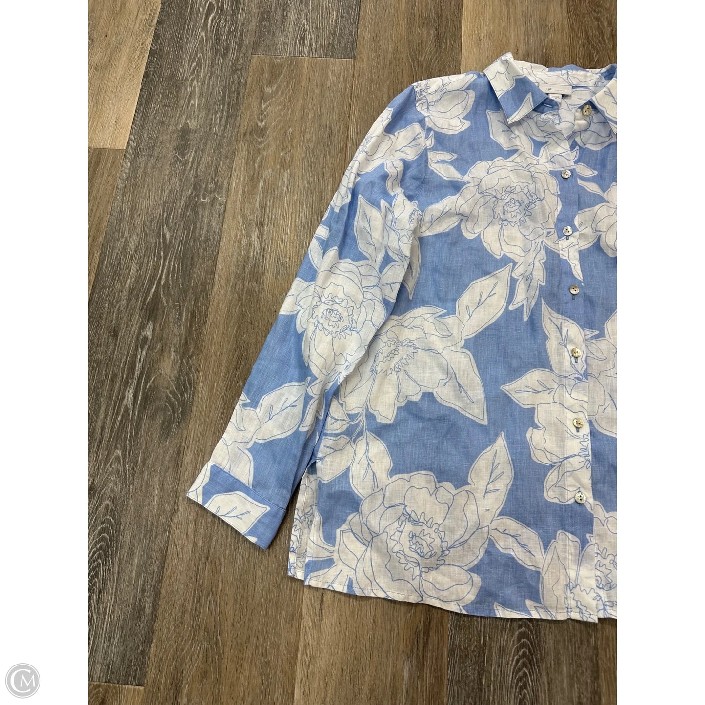 Blouse Long Sleeve By J. Jill In Blue & White, Size: M
