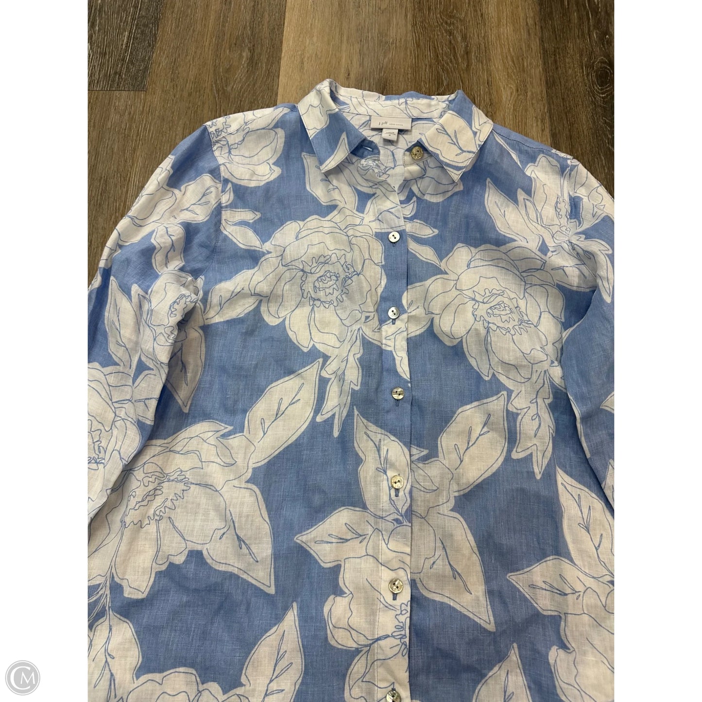 Blouse Long Sleeve By J. Jill In Blue & White, Size: M