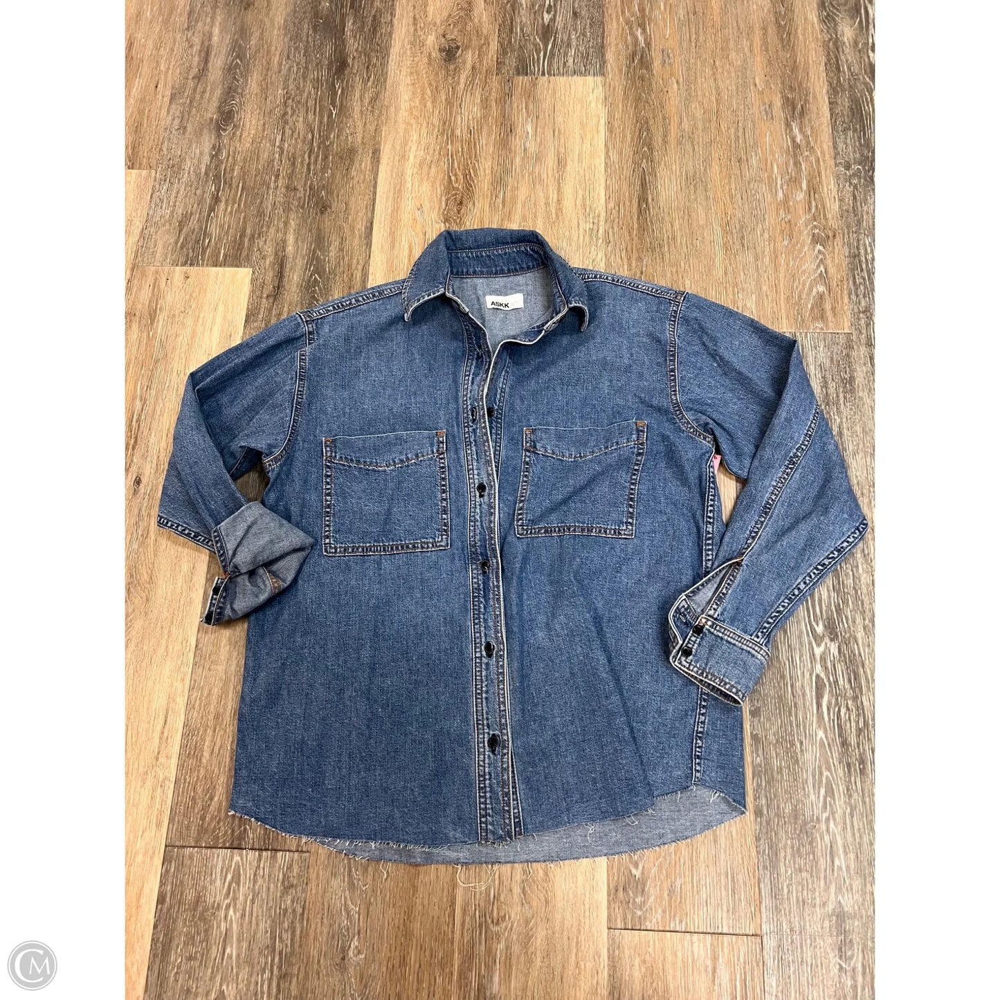 Blouse Long Sleeve By Askk Ny In Blue Denim, Size: Xs