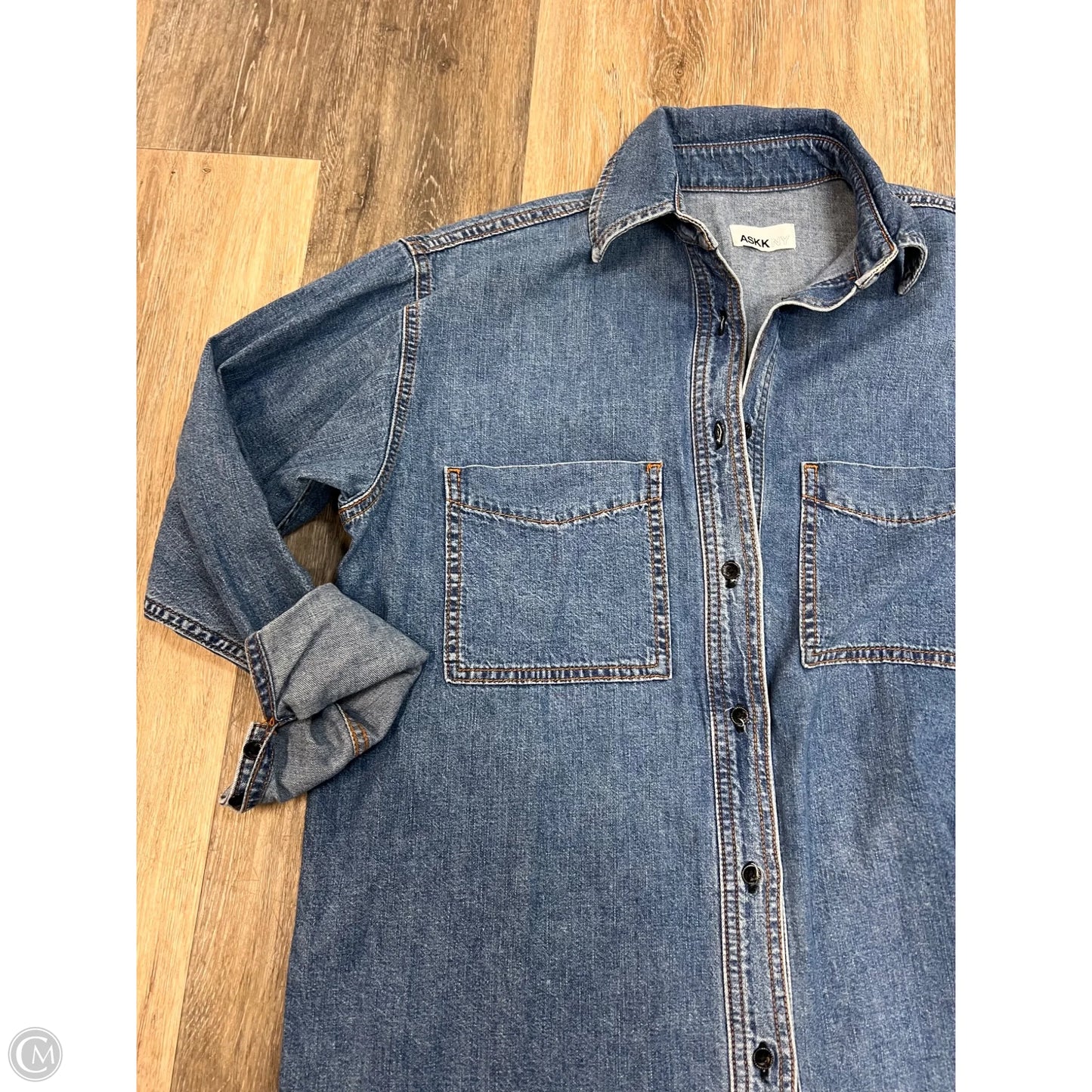 Blouse Long Sleeve By Askk Ny In Blue Denim, Size: Xs