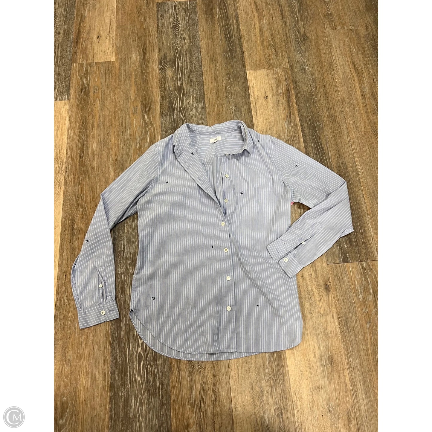 Blouse Designer Long Sleeve By Closed In Blue, Size: S