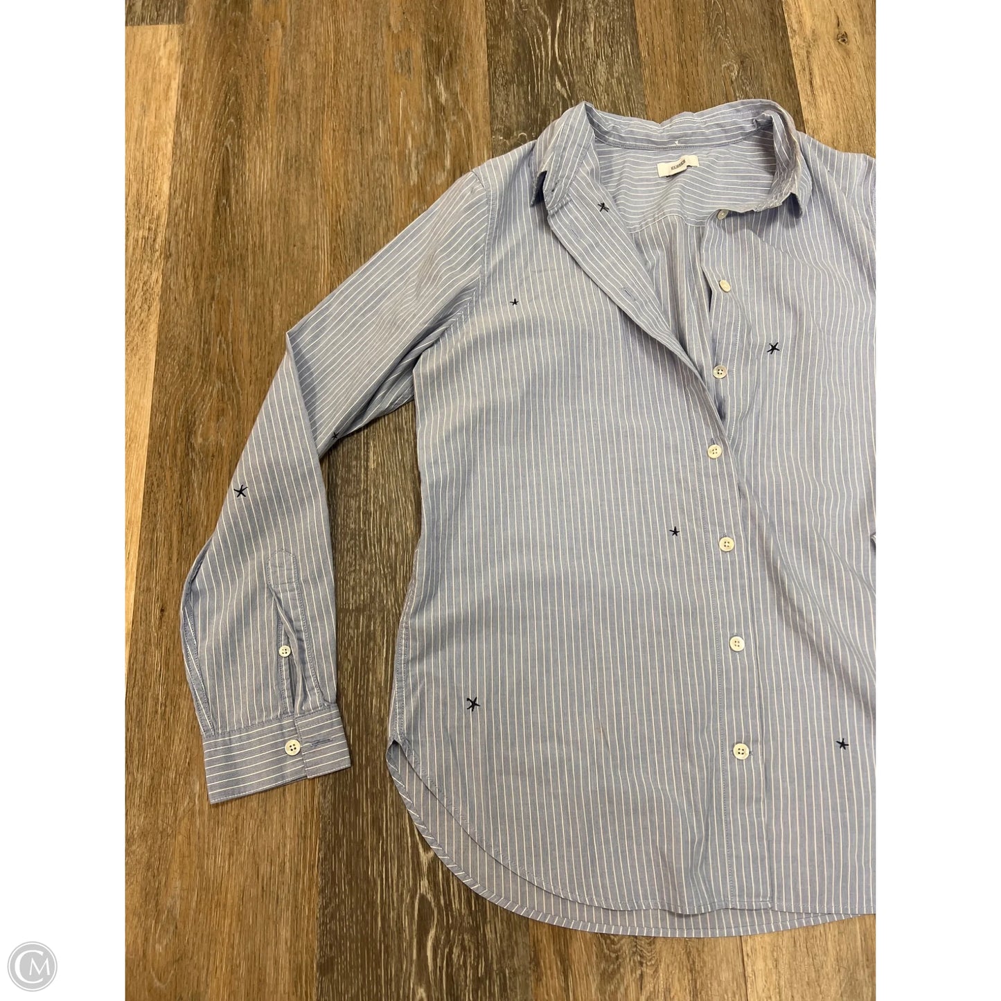 Blouse Designer Long Sleeve By Closed In Blue, Size: S