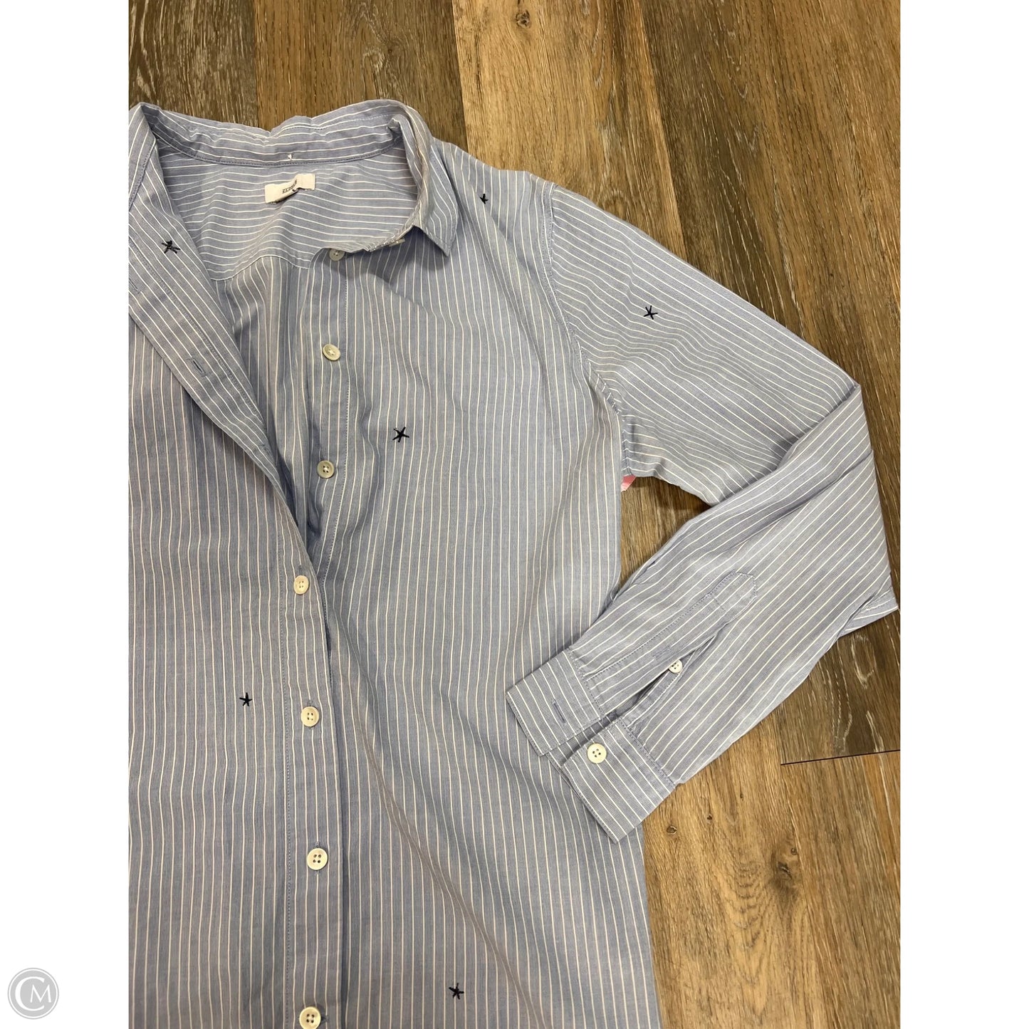 Blouse Designer Long Sleeve By Closed In Blue, Size: S
