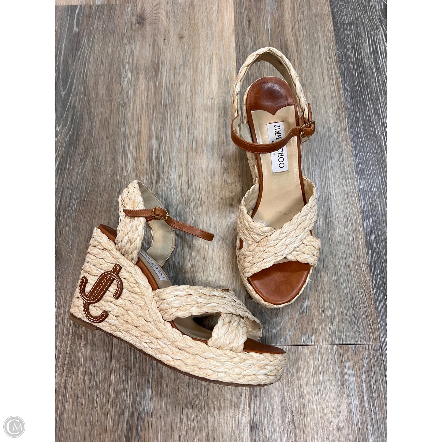 Sandals Luxury Designer By Jimmy Choo In Brown, Size: 9.5