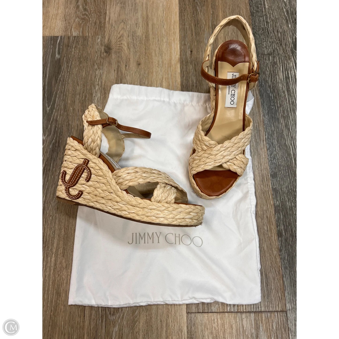 Sandals Luxury Designer By Jimmy Choo In Brown, Size: 9.5