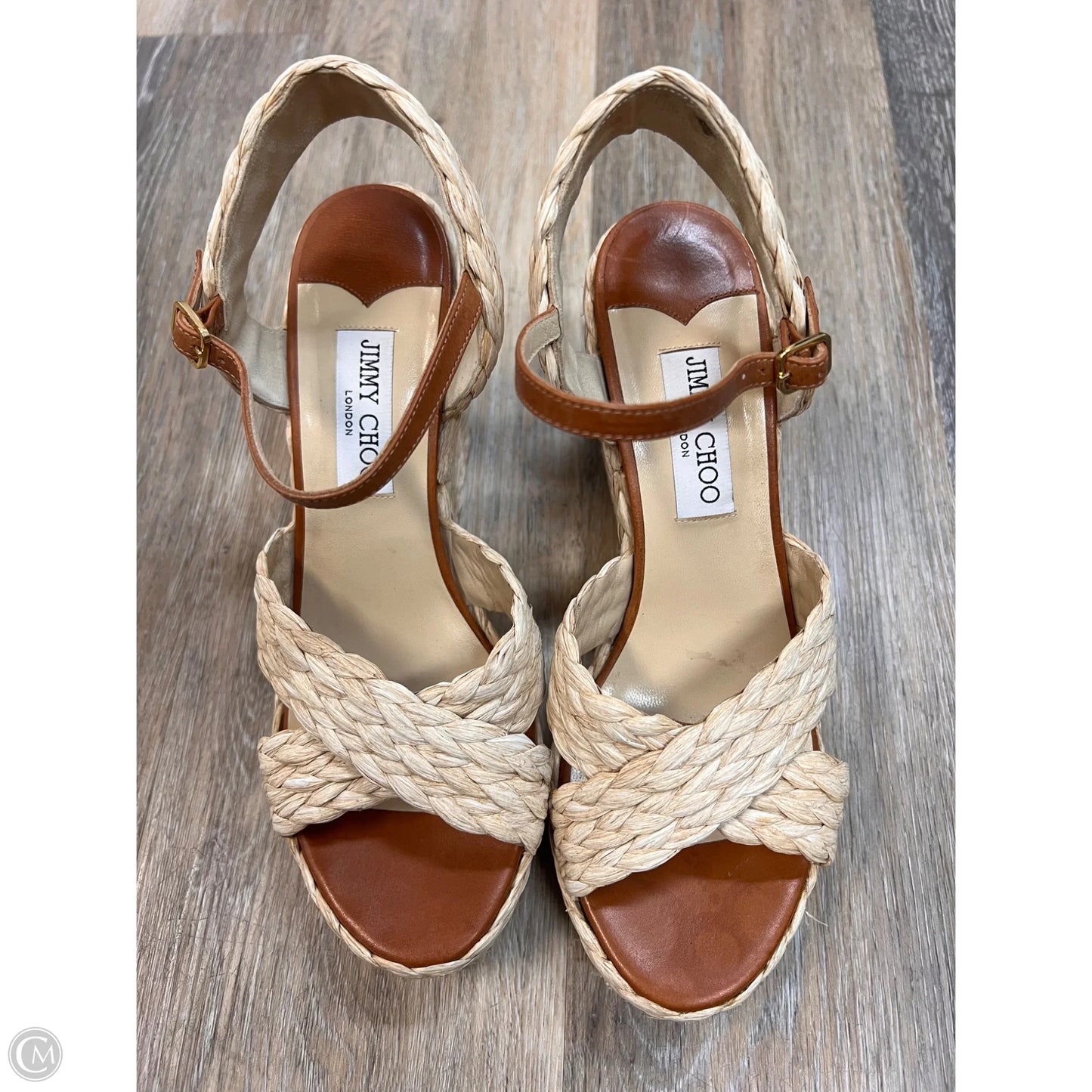 Sandals Luxury Designer By Jimmy Choo In Brown, Size: 9.5