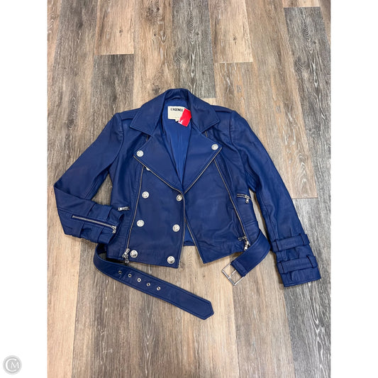 Jacket Designer Leather By L Agence In Blue, Size: S