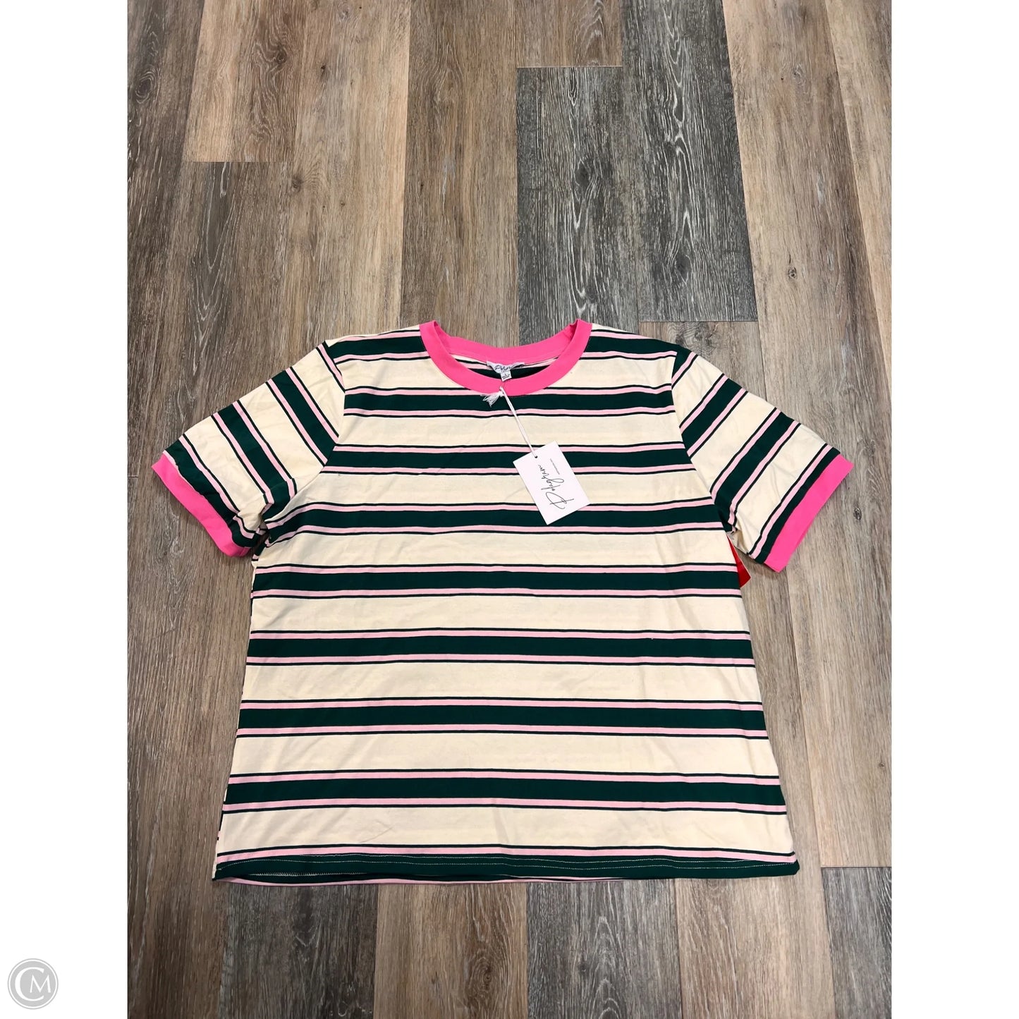 Top Short Sleeve By Polygram In Striped Pattern, Size: L