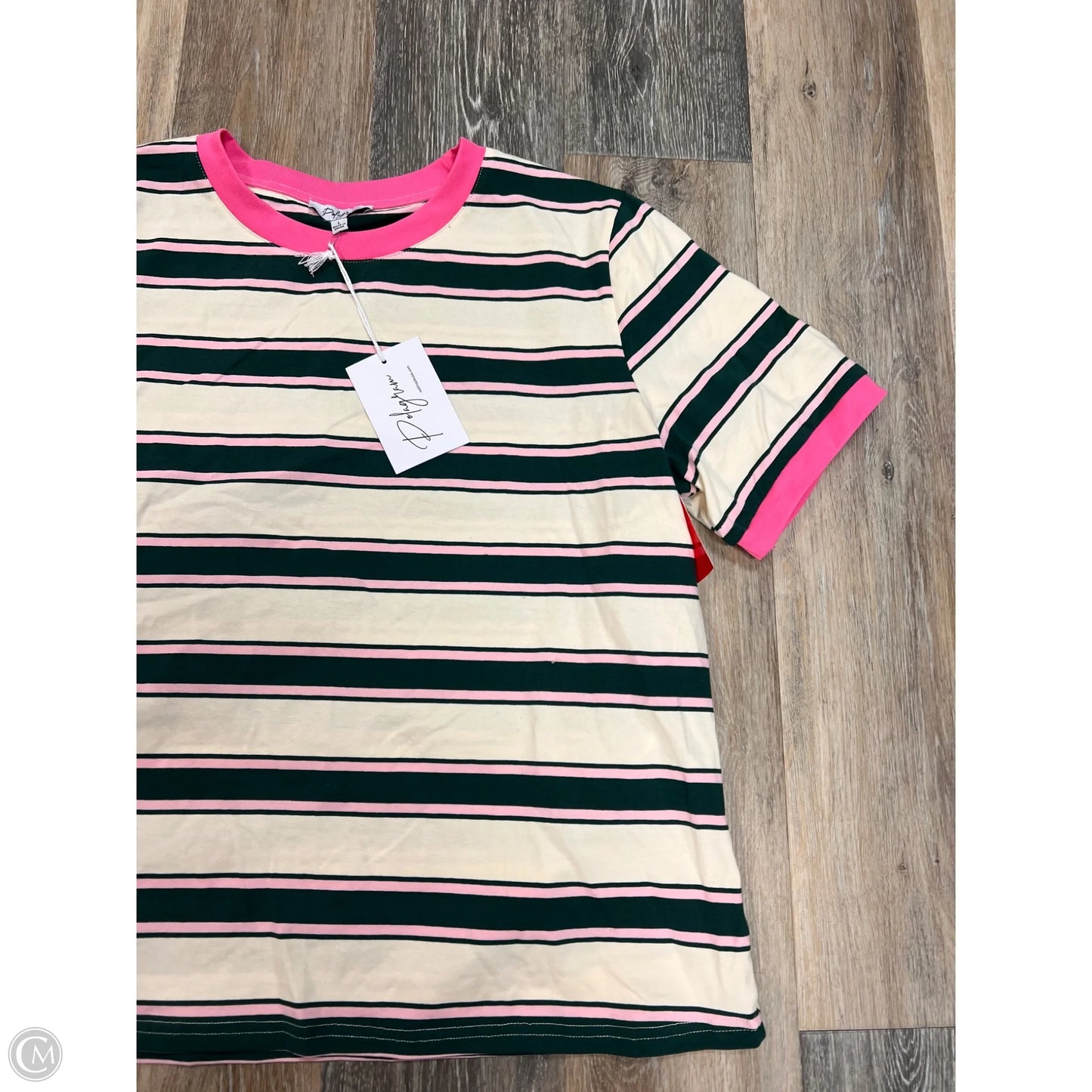 Top Short Sleeve By Polygram In Striped Pattern, Size: L