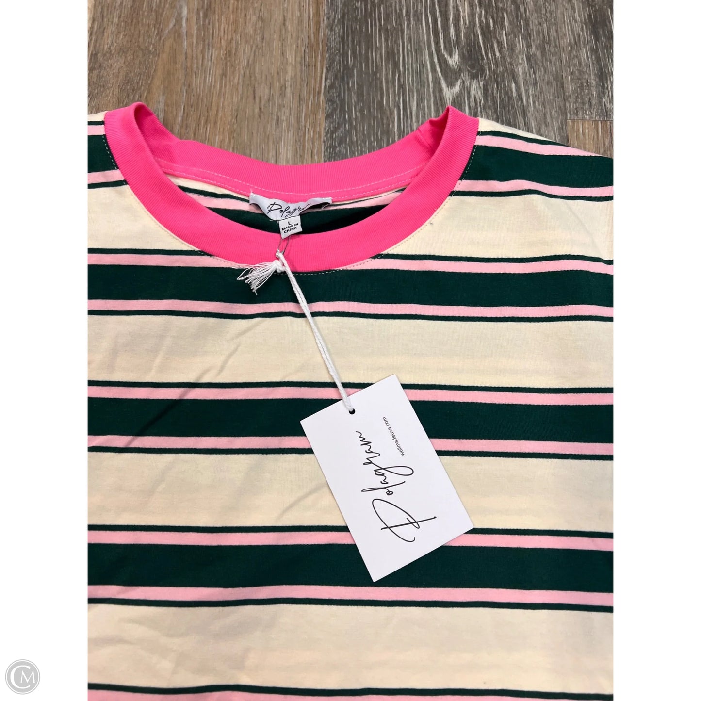 Top Short Sleeve By Polygram In Striped Pattern, Size: L