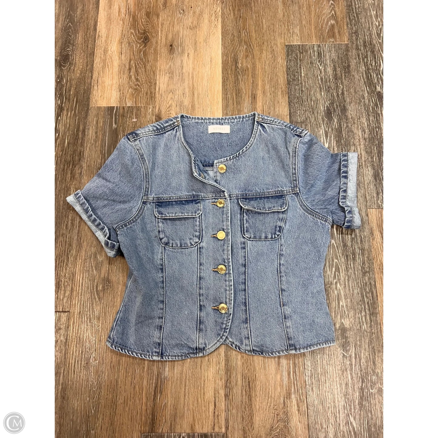 Blouse Short Sleeve By Meshki In Blue Denim, Size: L