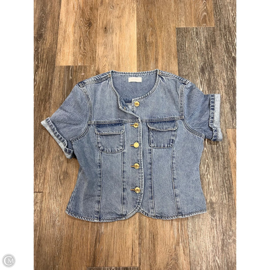 Blouse Short Sleeve By Meshki In Blue Denim, Size: L