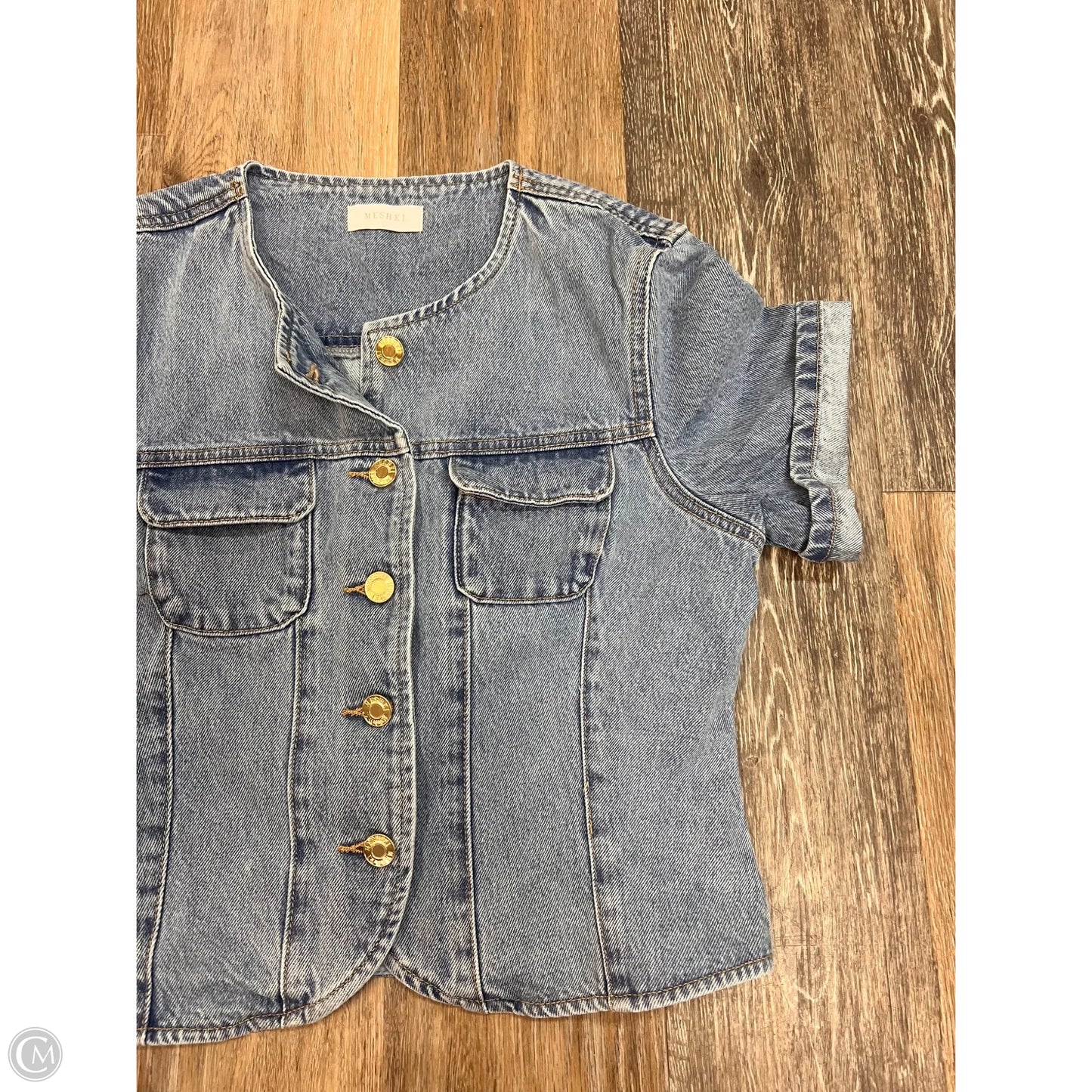 Blouse Short Sleeve By Meshki In Blue Denim, Size: L