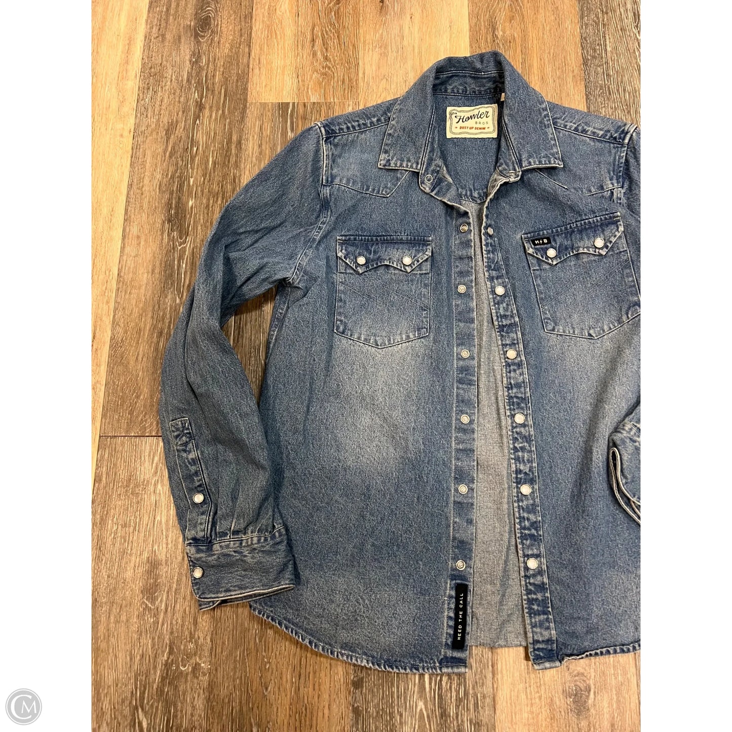 Blouse Long Sleeve By Howler In Blue Denim, Size: S