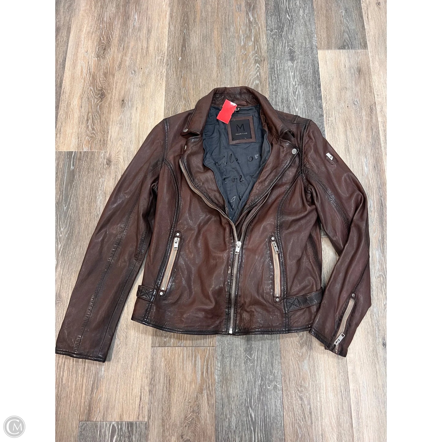 Jacket Moto Leather By Mauritius In Brown, Size: 14