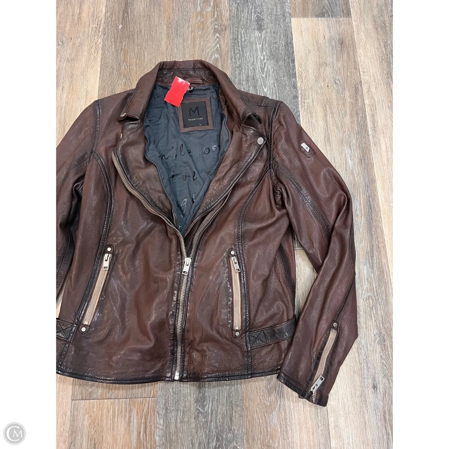 Jacket Moto Leather By Mauritius In Brown, Size: 14